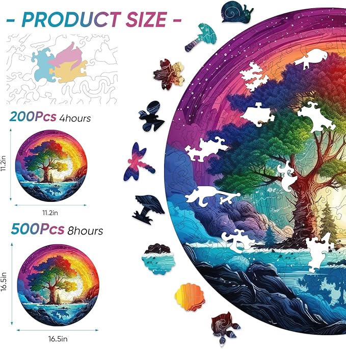 Reouinty Puzzles for Adults 200 Pieces, Life Tree Rainbow Waterfall Jigsaw Puzzles, Wall Decor, Unique Shape Adult Puzzles, Wood Puzzle Creative Gift for Adults 11.2x11.2 in