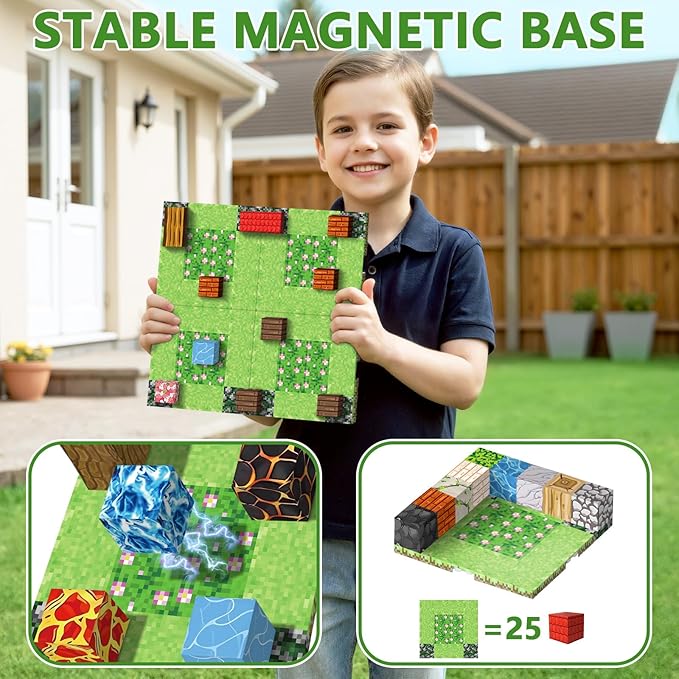 4PCS Baseplate for Magnetic Blocks, Magnetic Building Blocks Baseplate Magnet Toys for Kids Ages 4-8 8-12-Baseplate 4" x 4", STEM Building Toys Birthday Gifts for Boys Girls, Garden
