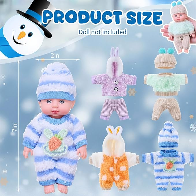 Halloscume 4 Set 6-7 Inch Doll Clothes Reborn Baby Dolls Clothes Costumes Outfits Christmas Birthday Gift Cute Pretend Doll Outfits, Dress up Accessories, No Dolls(Winter)