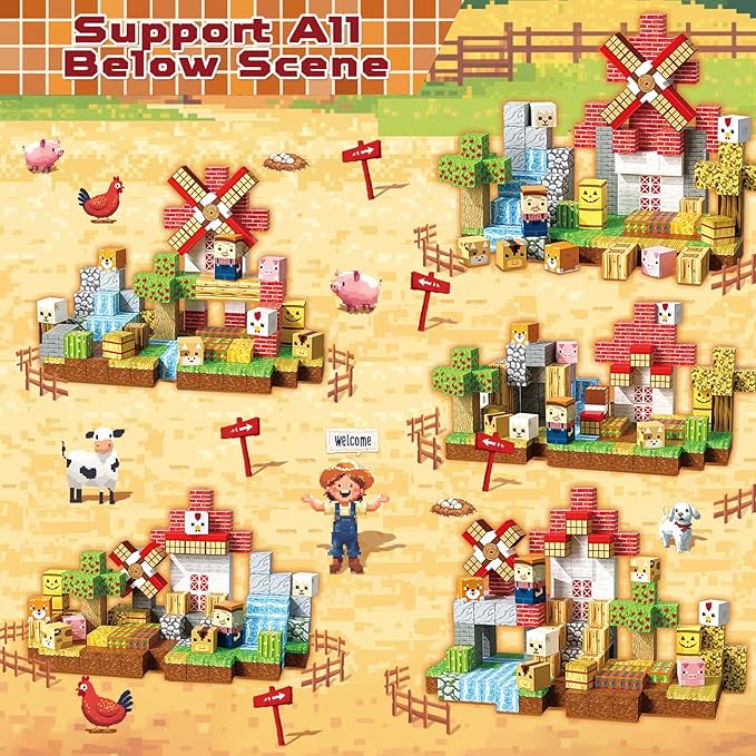 150 PCS Magnetic Blocks - Farm Animals Magnetic Building Blocks, Stacking Magnet Cubes for Kids, Magnetic Construction Toy for Boy Girl, STEM Montessori Sensory Toy for Ages 3-12 Easter Birthday Gift