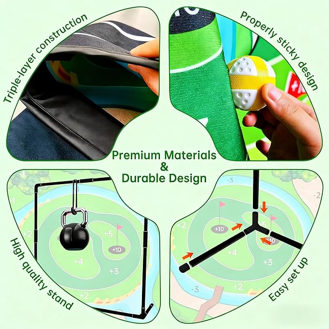 Golf Chipping Game Set Double-Sided,Golf Practice Target Mat with 20 Sticky Balls and Golf Club- Portable Indoor-Outdoor Chipping Golf Gift for Men, Women & Family (1Pack)