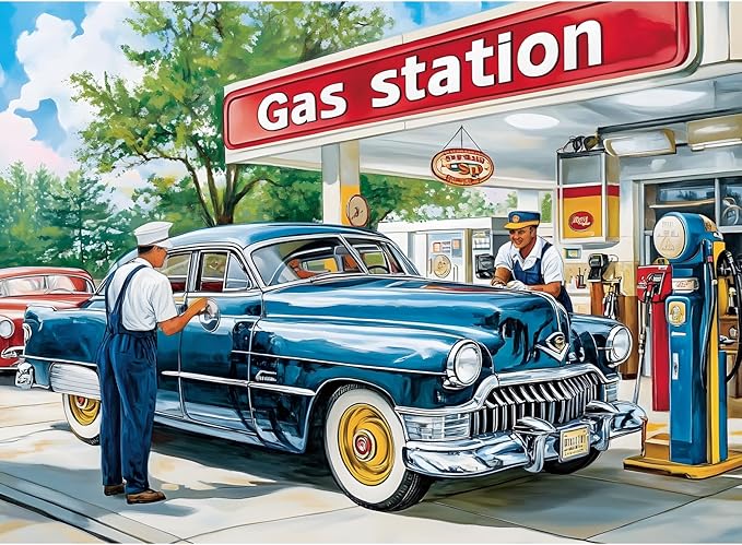 500 Pieces Jigsaw Puzzles for Adults, Gas Station Puzzle for Adults Seniors, Retro Style Puzzle 500 Pieces, Gift for Birthday, Home Decor, Fun for Family Entertainment(20.5 * 15 in)