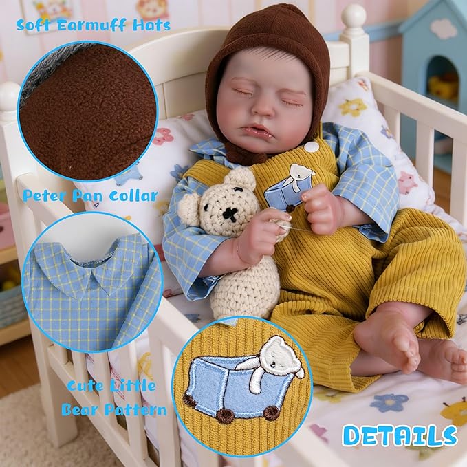 EKOKIZ Reborn Baby Dolls Clothes Baby Boy Clothes Perfectly Cute Newborn Dolls Outfits 17-20 Inches Doll Accessories fit Reborn Doll Newborn Boy