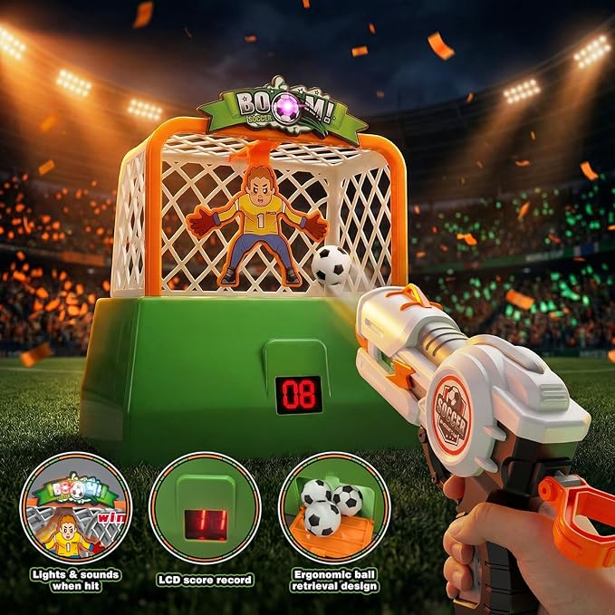 Kids Shooting Game Toy Set,Soccer Game for Kids,Including 24 Foam Soccer Balls and 3 Foam Bowling Pins,LCD Score Record,Indoor Outdoor Birthday Gift for Kids Boys and Girls Ages 3+Years Old