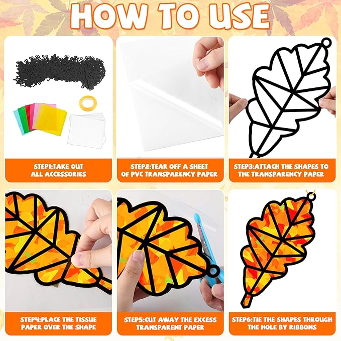 32 Sets Thanksgiving Fall Maple Leaf Suncatchers Craft Kit DIY Window Stained Glass Effect Autumn Maple Leaf Paper Crafts Home School Classroom Decoration Kid Gift Creative Art Project Activity Game