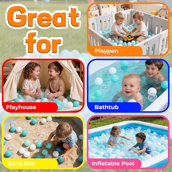 STARBOLO Ball Pit Balls for Toddlers Pack of 100 200 500 - BPA&Phthalate Free Non-Toxic Crush Proof Soft Plastic Balls for 1-5Years Old Toddlers Girl Kids Birthday Pool Playpen Tent Party