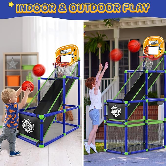 EagleStone Arcade Basketball Hoop Game Indoor, Ajustable Height Indoor Basketball Hoop with 4 Balls Storage Design for Kids,Perfect Sports Outdoor Play Toys for Kids Age 3 to 6 Years