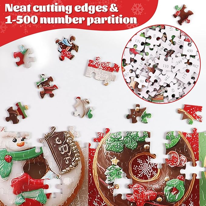 Christmas 500 Piece Puzzle for Adults, Winter Donuts Jigsaw Puzzles - Challenging Puzzle for Game Nights Holiday Family Party Decoration