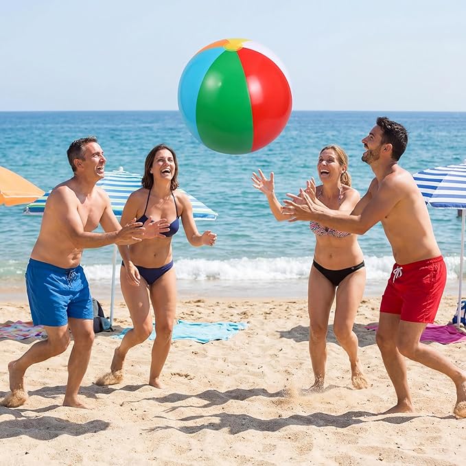 Sosation 4 Pcs Giant Inflatable Beach Ball 30inch Large Baseball Soccer Basketball Football 2.5ft Inflatable Sport Ball for Summer Pool Beach Outdoor Sports Themed Party(Rainbow Style)