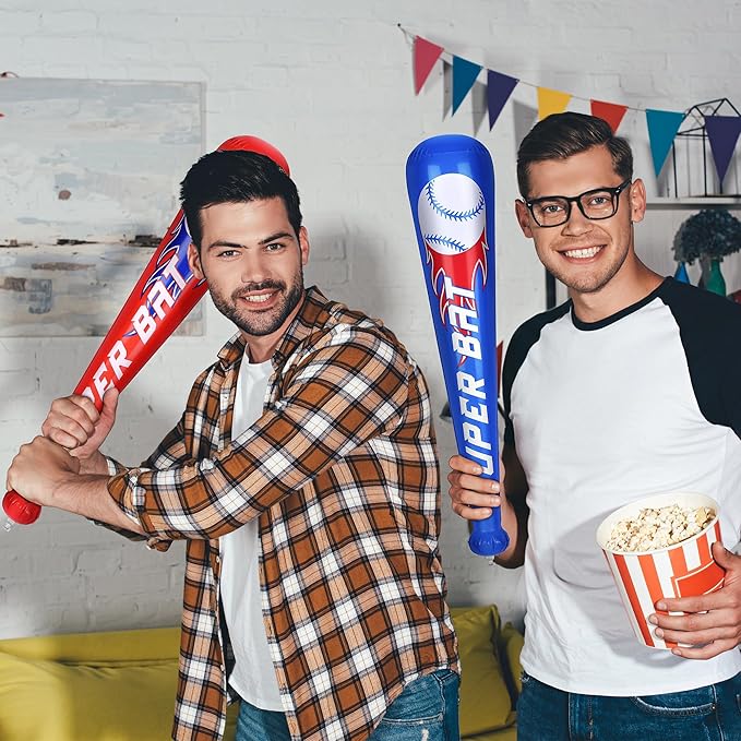 Fovths 12 Sets Inflatable Baseball Bats and Mini Baseball Set 22 Inches Inflatable Bat Sports Stress Ball for Baseballs Party Favors Sports Theme Decoration Goodie Bag Stuffers