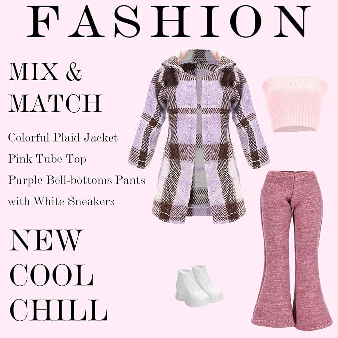9 Pcs Doll Winter Clothes and Accessories for 11.5 Inch Girl Doll Include Jacket, Hooded Sweatshirt, Dress, Coat with 4 Pairs of Shoes for Girl Dolls Clothing Set