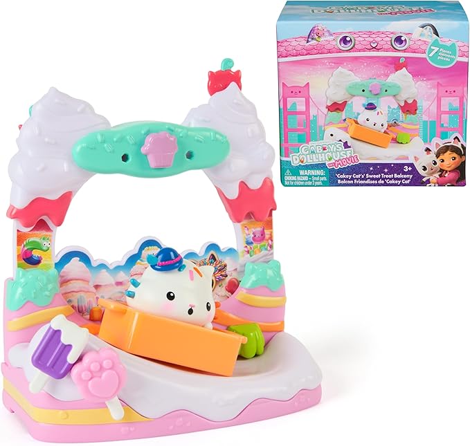 DreamWorks GABBY'S Dollhouse The Movie, Cakey Cat's Sweet Treat Balcony with Toy Figure & Dollhouse Accessories, Kids Toys for Girls & Boys Ages 3 and Up