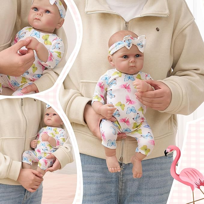 6 Set 18In Reborn Baby Doll Clothes Accessories Romper Suit and Bow Headband for Newborn Baby Doll Girl Kids Gift