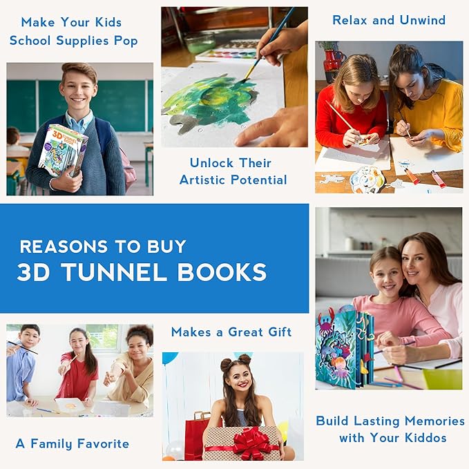 EyeConnect Crafts DIY 3D Tunnel Book Kit – Creative STEAM Art & Craft Set for Kids & Teens, Build, Paint & Make Your Own Book with Posable Interactive Animals & Characters (Ocean)