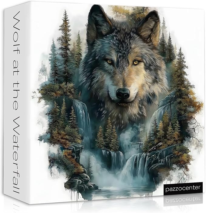 Wolf Puzzles for Adults 1000 Pieces, Landscape Forest Puzzles, Waterfall Nature Jigsaw Puzzle, Beautiful Animal Wolf Home Wall Decor