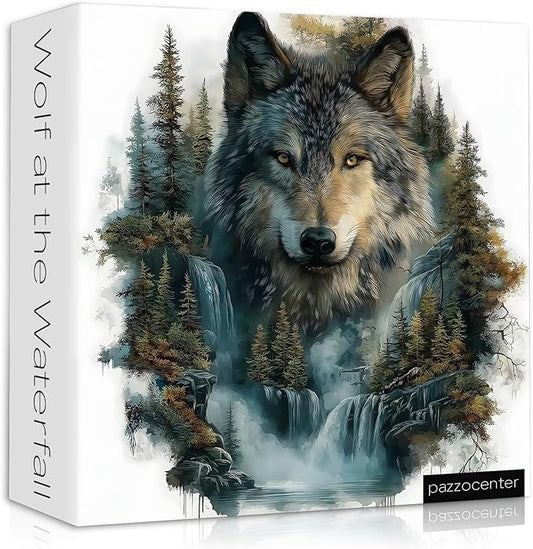 Wolf Puzzles for Adults 1000 Pieces, Landscape Forest Puzzles, Waterfall Nature Jigsaw Puzzle, Beautiful Animal Wolf Home Wall Decor
