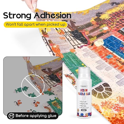 YAKAMOZ Jigsaw Puzzle Glue with Sponge Head for Adults Clear Water-Soluble Craft Glue Quick Dry for 1000/1500/3000 Pieces of Puzzle,240ML