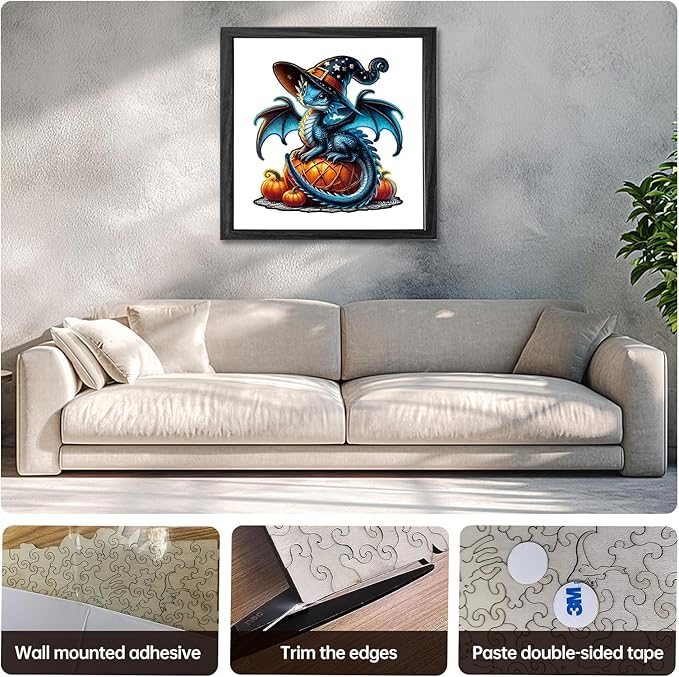 Dragon Wooden Puzzles for Adults,Pumpkin Witch Jigsaw Puzzles 300 Piece,Thanksgiving Birthday Gifts Family Game,Unique Shape Puzzle Challenge 14.9 x 14.9 Inch