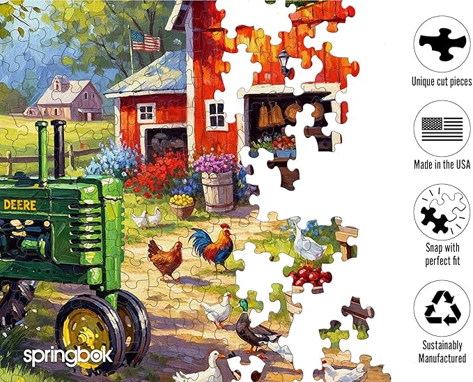Springbok Spring Farmers Market 1000 Piece Jigsaw Puzzle for Adults - John Deere Tractor - Unique Cut Pieces - Made in USA