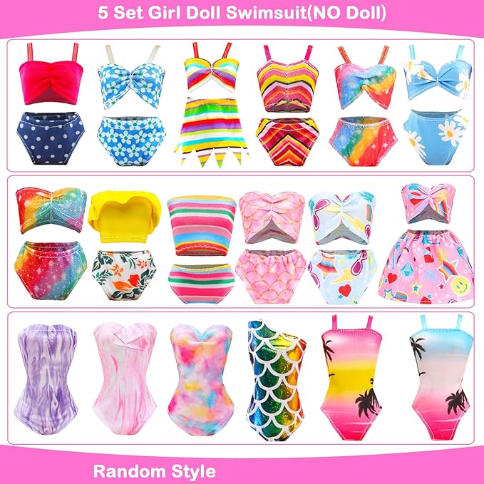 27 Pcs Doll Summer Doll Clothes & Accessories Including 5 Swimsuits 8 Pairs of Shoes Beach Chair Bonfire Swim Ring Summer Accessories for 11.5 Inch Girl Dolls Playset