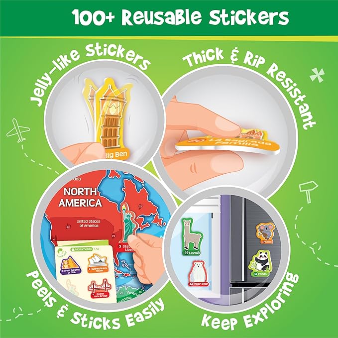 Imagimake Mapology World Map with Reusable Stickers | Geography Game for Kids Ages 5-8 | Learning Toys | Activities for Kids Ages 8-12 | Stem Toys | Gifts for Girls & Boys Age 5,6,7,8,9,10,11,12