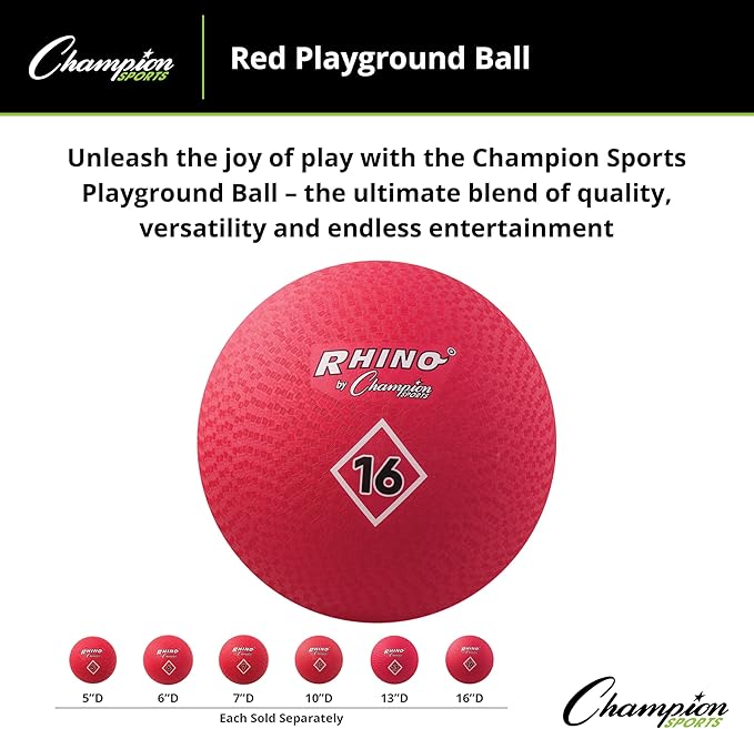 Champion Sports Playground Ball – Durable High-Bounce Ball, Sizes 5", 6", 7", 10", 13" & 16" for Gym, Recess & Play