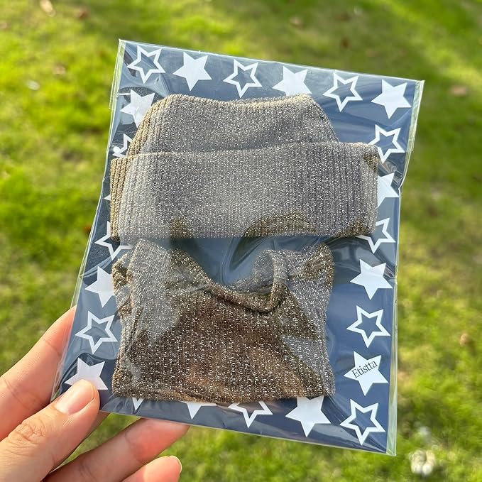 Etistta 17cm Doll Clothes with Hat, Brown Glitter Knit Cap Top and Cap, Suitable for 17cm Dolls with Head Circumference 8.5 Inch