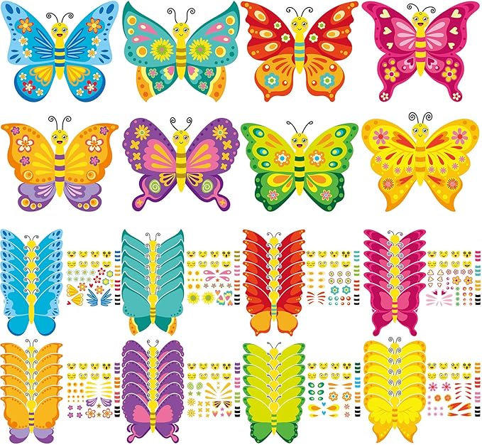 Tatuo 48 Pcs Summer Butterfly Stickers for Kids Make Your Own Butterfly Craft Bulk Summer DIY Art Paper Craft Kits DIY Butterflies Ornament Set for Party Favors Classroom Activities