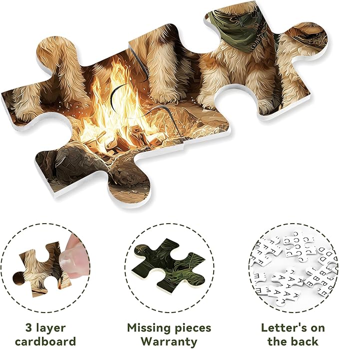 500 Pieces Puzzle for Adults, Puzzles for Adults 500 Pieces, Forest Dogs Camping Jigsaw Puzzle, Challenging Puzzle Perfect for Game Nights, 20.5 X 15 in