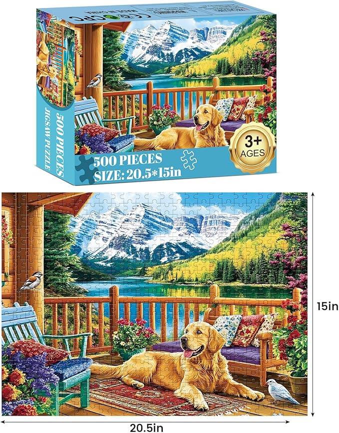 Puzzles for Adults 500 Pieces, Jigsaw Puzzles 500 Pieces Dog Mountain Jigsaw Puzzle Adult Puzzles Recycled Cardboard Puzzle Game Activity Nights Birthday Gift Toy 20.5x15 inch
