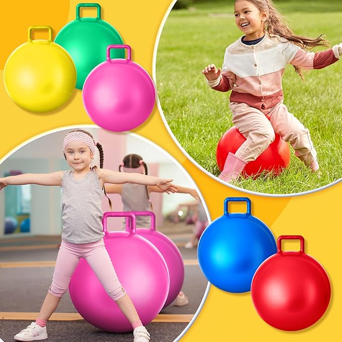Lewtemi 5 Pcs Hopper Ball 22 Inch Outdoor Games Jumping Hopping Inflatable Bouncing Ball with Handle and Air Pump for Kids Adults Sport Field Playground Exercise Obstacle Course