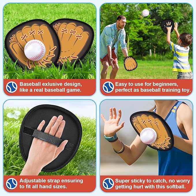 4 Pack Catch Ball Game Set, Outdoor Toys for Kids Ages 4-8-12, Baseball Training Glove for Sports, Summer Toys Pool Beach Backyard Lawn Games for Toddlers Kids Family, Fun Ideal Gifts