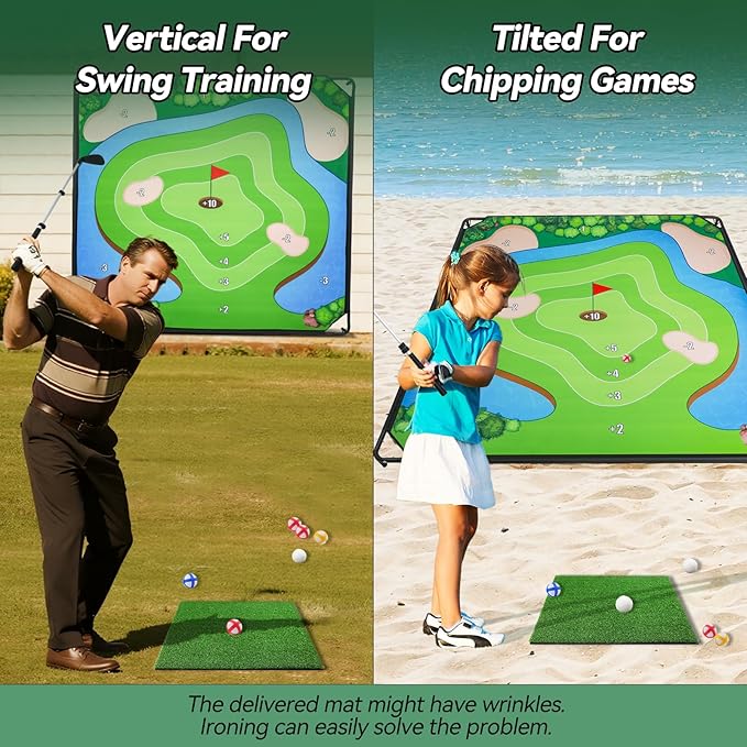 Liberry Golf Chipping Game with Large Chipping Mat, Upgraded Adjustable Golf Club, 25 Sticky Balls, Outdoor Indoor Sports Toy Gifts for Adults Kids, Family Yard Target Game