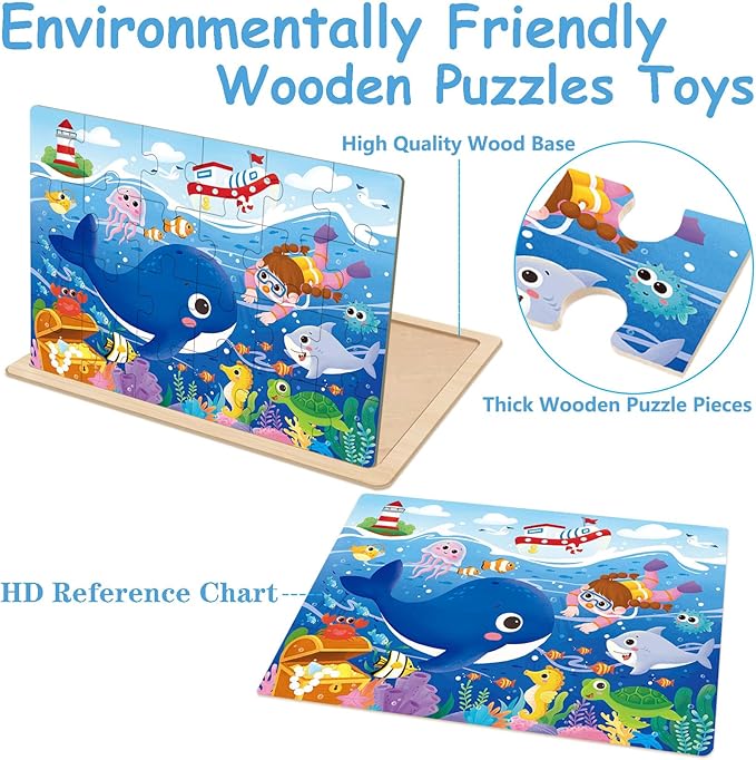Puzzles for Kids Ages 4-6, 24 Pieces Wooden Puzzles for Toddler Toys for Boys 3-5 Children Jigsaw Puzzles for Kids Ages 4 5 6 7 8 Year Old Toys Boys Girls Gifts