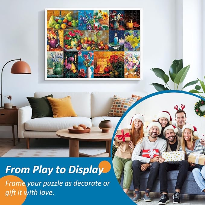 500 Piece Puzzle for Adults,Still Life Beauty Puzzle for Adults,Flowers, Fruit and Vases Jigsaw Puzzle,Home Decor Frameable,Unique,Perfectly-Fitting Pieces,Family Activity Game Nights Gifts,20.5x15in