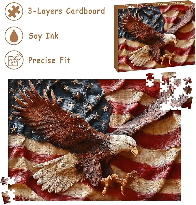 Puzzles for Adults 500 Pieces, Eagles Jigsaw Puzzles - Wings of Liberty, Impossible American Flag Puzzles for Seniors Family, 20.47x14.96 inches, 1:1 Poster, Letter on the Back