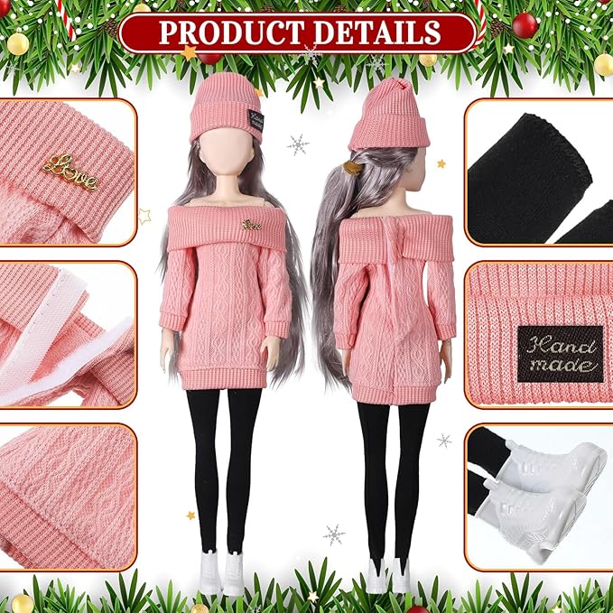 Geyoga 12 Pcs Doll Clothes and Accessories for 12 Inch Summer Dolls Sweater Pants Shoes Hat Outfits Doll is Not Included(Pink, Purple, Beige,12 Inch)