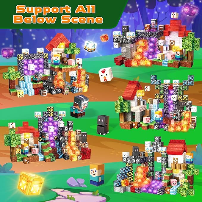 200 PCS Magnetic Blocks with Light Up Blocks - Magnetic Building Blocks, Magnetic Construction Cube Toys, STEM Sensory Learning Toys, Easter Christmas Birthday Gifts for Toddlers Boys and Girls Age 3+