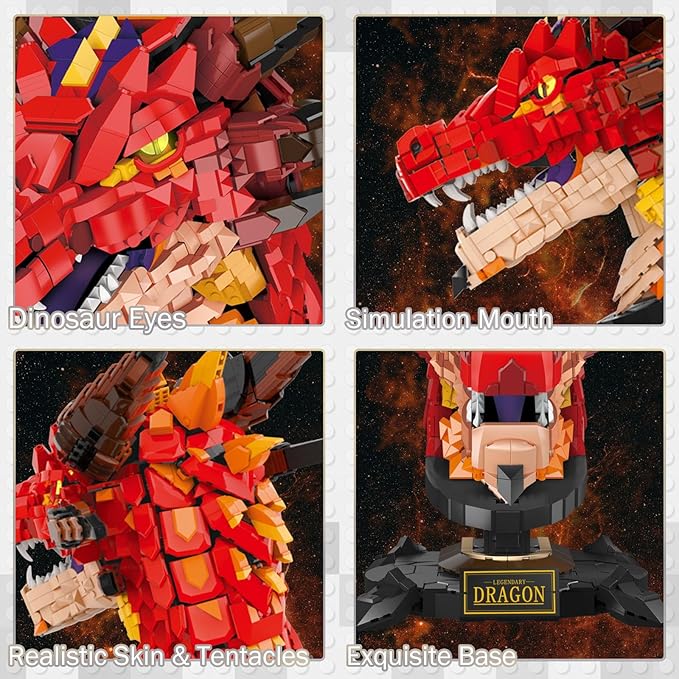 JMBricklayer Dragon Set for Adults 70105, Cool Animals Model Dragon Head Building Blocks Toy, Collection or Home Office Decor, Birthdays for Boys, Girls, Men and Adults