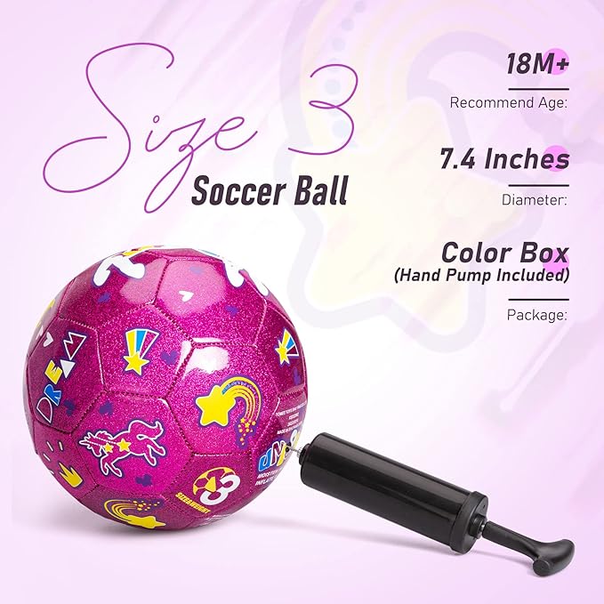 ZOOJOY Size 3 Soccer Ball Girls, Kids Pink Unicorn Soccer Ball, Gift for Toddlers with Pump, Outdoor/Indoor Play Toys for Baby Girls Boys Ages 2 3 4 5 6 7 8