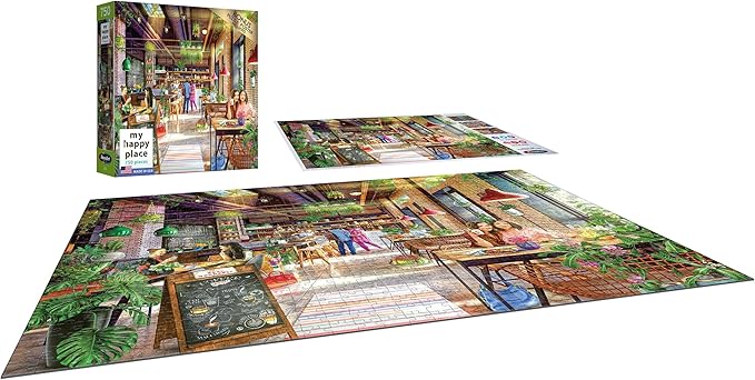 RoseArt - My Happy Place - Neighborhood Cafe 750 Piece Jigsaw Puzzle - Vibrant Coffee Shop Art - Made in USA