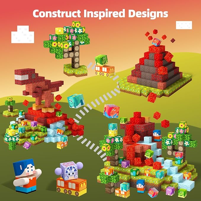 GobiDex Magnetic Building Blocks Dinosaur Theme Kid Toys for 3+ Years Old Boys Girls, STEM Building Gifts for Kids, Magnets Sensory Game for Toddler 48PCS