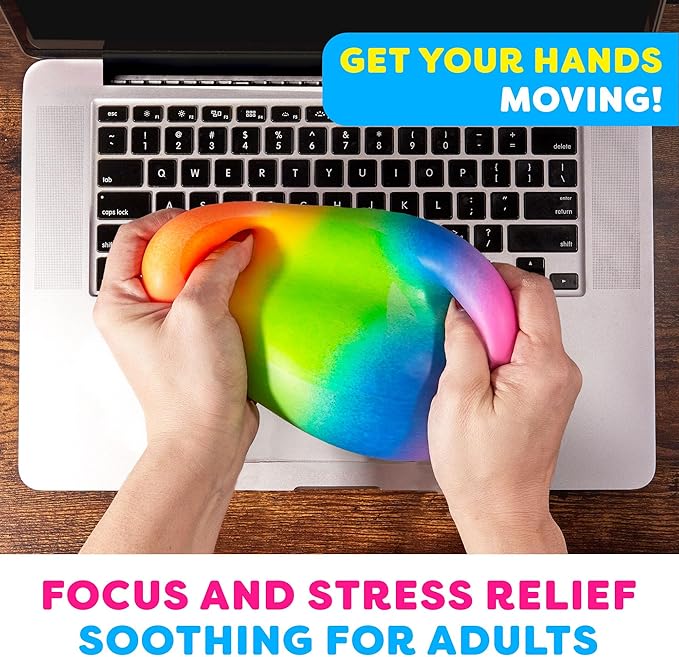 Power Your Fun Arggh Rainbow Giant Stress Balls for Adults - 3.75 Inch Large Stress Balls for Kids Squishy Toys Ball Stress Relief Fidget Toy Sensory Ball Squeeze Toy for Boys Girls (Rainbow)