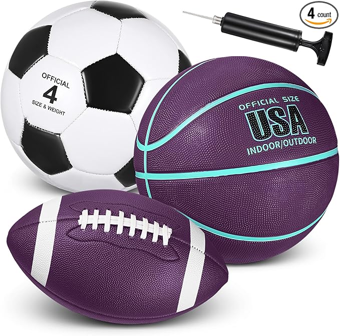 Libima 3 Pcs Sports Ball Set for Kids Teens Include Official Size Basketball Soccer Football with Pump and Carry Bag Training Practice Sport Back to School Gift