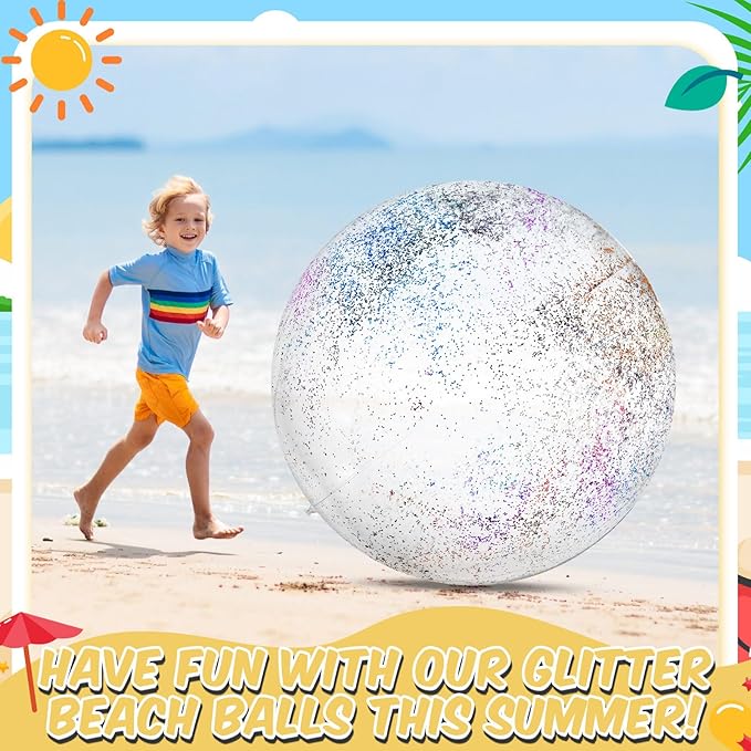 Tanlade 4 Pcs 42 Inch Jumbo Glitter Inflatable Beach Ball Large Giant Shiny Beach Pool Ball for Outdoor Activity Summer Birthday Water Game Toys Sports Themed Party Favors Decoration(Sequins)