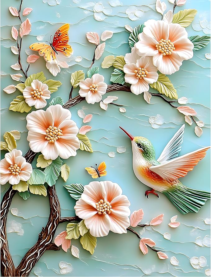 Puzzles for Adults 1000 Pieces, Flower Bird Puzzle 1000 Pieces - Spring Blossom Glory, Impossible Hummingbird Puzzle, Finished Size 19.69 * 27.56", with 1:1 Poster