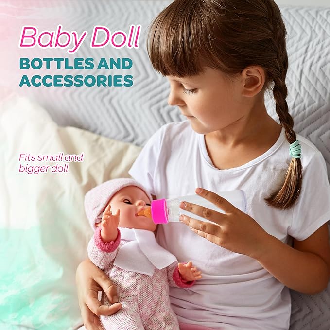 4E's Novelty 2 Pack Baby Doll Bottles Accessories, Magic Doll Disappearing Milk and Juice - Baby Doll Accessories Toys for Kids Toddlers, Stocking Stuffers for Little Girls Ages 3 4 5 6 7