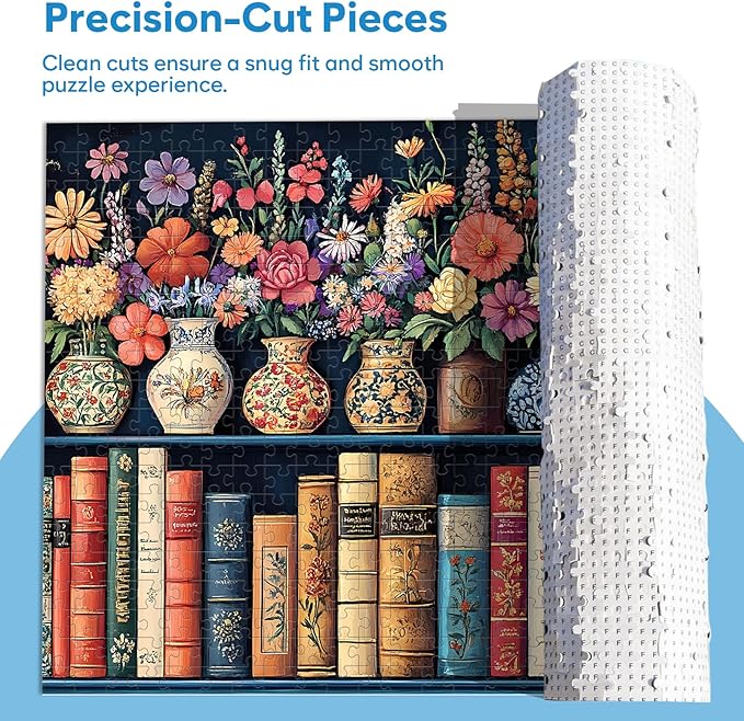3 Pack Wildflower Puzzles for Adults 500 Pieces, Vintage Flower Book Puzzle, Recycled Cardboard Plant Jigsaw Puzzle for Book Lover, Floral Art Bookshelf Library Puzzles Challenging Gift for Seniors