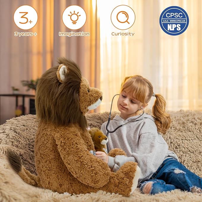 Tezituor Giant Lion Stuffed Animal,2Pcs Large Lion Plush Toy,Cute Jumbo Cuddly Realistic Lions,39in Huge Big Fat Lion Plushie,Soft Oversized Cougar Stuffy,Kids Girls Birthday Valentines Easter Gifts