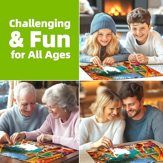 Lake Camping & Fishing 1000 Piece Puzzle for Adults, Fun Puzzles for Adults 1000 Pieces with HD Print & Poster, 27.5 * 19.7 in Dust Free, for Gifts Halloween Christmas Family Games Lovers